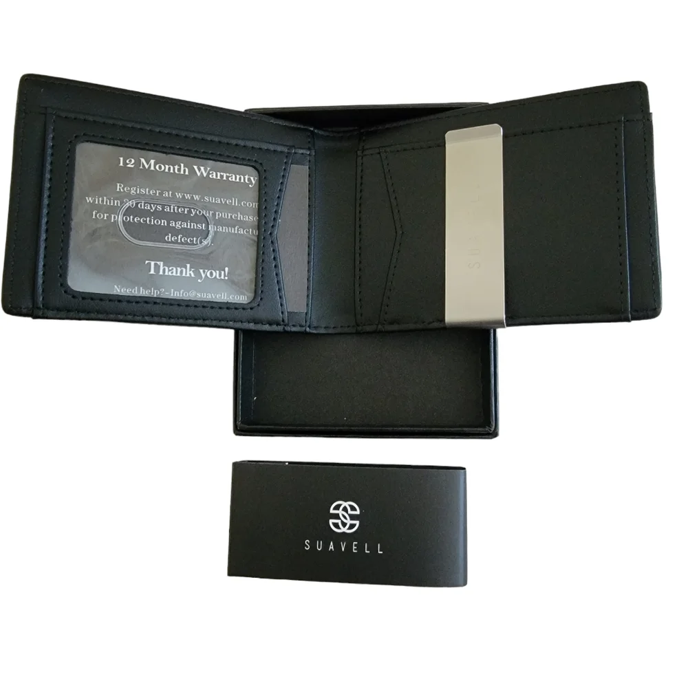 SUAVELL ODYSSEY Leather Men's Minimalist Wallet Credit Card Holder & Money Clip.